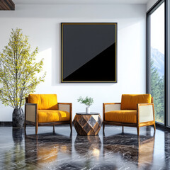 Poster - Contemporary art presentation modern gallery interior design minimalist space eye-level view innovative aesthetics