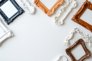 Poster - Vintage inspired frame collection with pure white borders and soft floral details in a studio environment for high-resolution photography