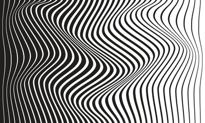 Poster - abstract simple black big to small wave line pattern can be used background.