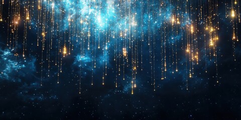 Poster - Interconnected light points create a digital constellation circuit board in midnight blue atmosphere