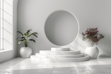 Aufkleber - Minimalist White Studio Room with Spotlight and Flat Floor for Product Display