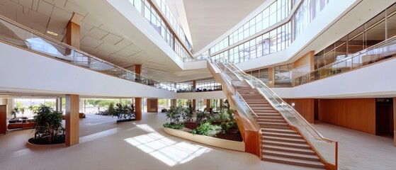 Poster - Exploring the spacious atrium office building urban environment architectural design natural light blurred background for modern workspaces