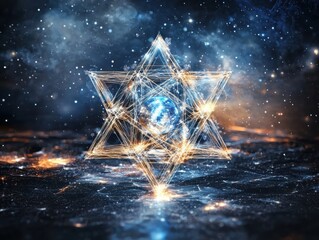 Poster - cosmic night sparkle sacred geometry snowflakes in a celestial environment for artistic inspiration