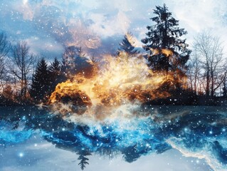 Poster - Exploring sacred winter patterns in a cosmic night atmosphere nature's landscape photography dreamlike environment mystical viewpoint for enhanced seo impact