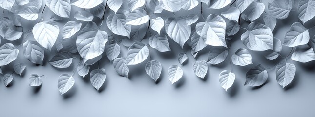 Aufkleber - Elegant White Floral Leaves 3D Tile Wall Texture Background Panorama