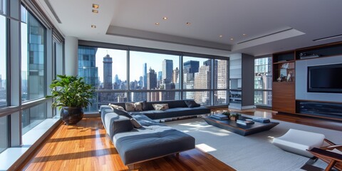 Poster - Elevate urban living luxury apartment design transformation city skyline interior architecture contemporary environment clean aesthetic concept