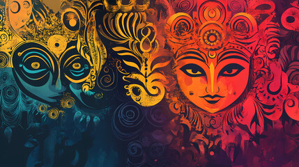  Indian mythology symbols and deities in abstract style abstract background. Mythology. Illustration