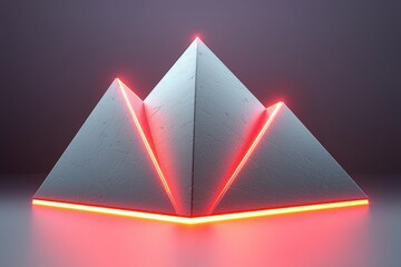 Poster - Abstract Neon Pyramid Glowing Triangles 3D Render Red Light