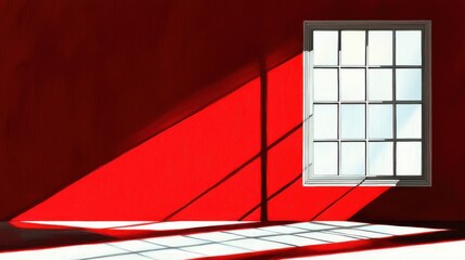 Aufkleber - Red Room Sunlight Window Minimalist Interior Design Art