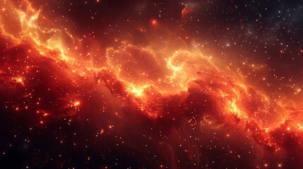 Aufkleber - Red Galaxy Nebula with Glowing Gold Stars and Dust