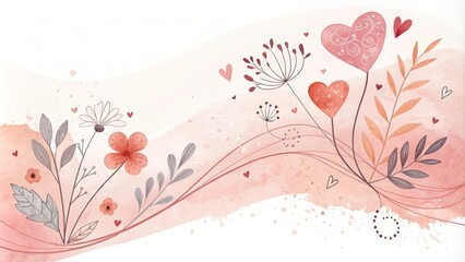 Wall Mural - Romantic floral heart design with watercolor elements