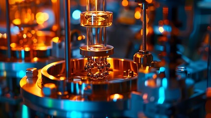 Poster - Close-up view of intricate machinery in a high-tech manufacturing setting. The image highlights precision engineering and advanced technology.