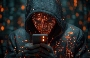 hacker over abstract digital background with elements of binary code and computer programs. concept 