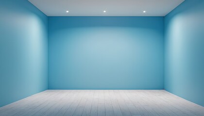 Poster - 3d rendered blue empty room display podium Minimal scene for product display presentation 68