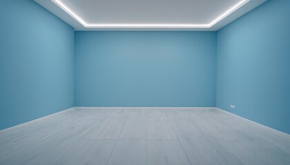 Poster - 3d rendered blue empty room display podium Minimal scene for product display presentation 69