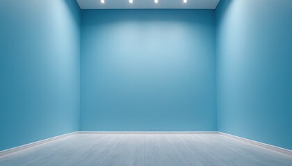 Poster - 3d rendered blue empty room display podium Minimal scene for product display presentation 526