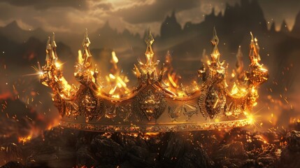 Wall Mural - a crown adorned with glowing golden runes has the power to grant the wearer immortality and eternal 