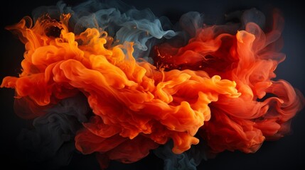 Wall Mural - A large orange cloud of smoke, with some blue and gray smoke mixed in