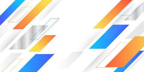 Aufkleber - Modern blue, white and yellow geometric diagonal arrow flat shapes background. Futuristic graphic technology network Vector illustration for presentation, poster, banner, website, cover, background.
