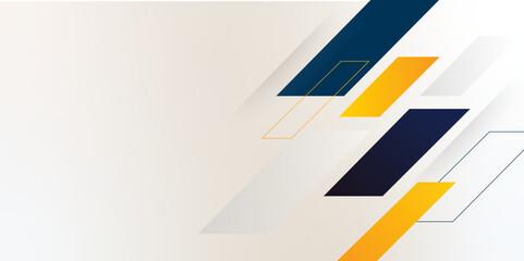 Aufkleber - Modern blue, white and yellow geometric diagonal arrow flat shapes background. Futuristic graphic technology network Vector illustration for presentation, poster, banner, website, cover, background.