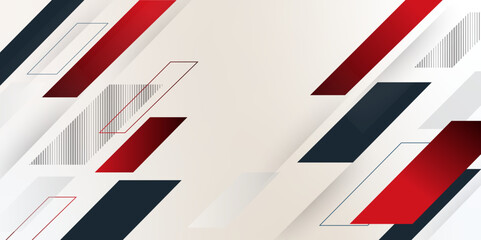 Poster - Modern blue, red and grey geometric diagonal arrow flat shapes background. Futuristic graphic technology network Vector illustration for presentation, poster, banner, website, cover, background.