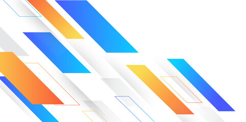 Aufkleber - Modern blue, white and yellow geometric diagonal arrow flat shapes background. Futuristic graphic technology network Vector illustration for presentation, poster, banner, website, cover, background.
