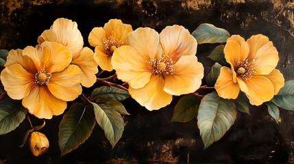 Wall Mural - Golden Yellow Flowers: A Luxurious Floral Painting