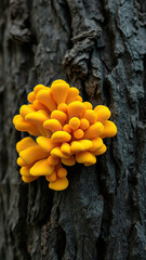 Wall Mural - fungus tinder fungus yellow color on tree closeup, wood decay, mushroom caps