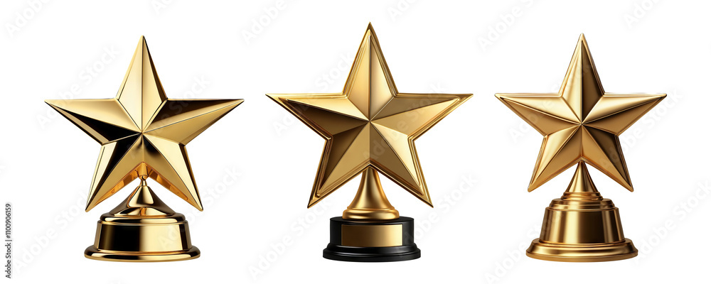 Set of Gold star trophy on transparent background PNG Generative AI ...