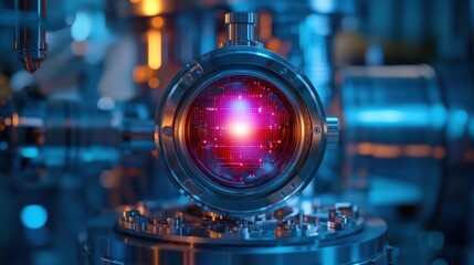 Poster - a futuristic, high-tech device featuring a glowing core surrounded by metallic machinery, showcasing
