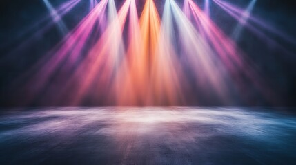 Poster - A vibrant stage scene illuminated by colorful lights, creating a dynamic atmosphere for performances and events.