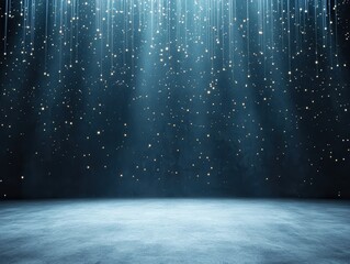 Aufkleber - A serene, dark scene illuminated by cascading light beams and shimmering particles, creating a tranquil and dreamy atmosphere.