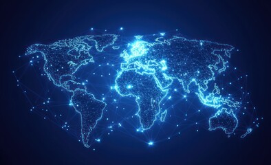 Poster - Glowing network map of the world, showing global connections and data flow.