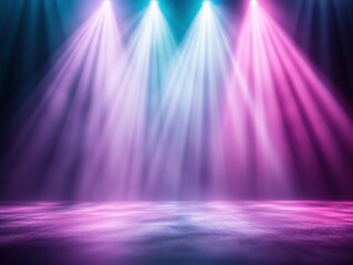 Poster - Vibrant stage lights in pink, blue, and purple create a dynamic atmosphere, perfect for performances and events.