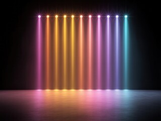 Poster - A colorful display of vertical light beams against a dark background, creating a vibrant and dynamic atmosphere.
