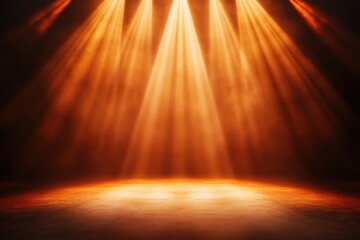 Poster - A dramatic stage lighting scene with warm, orange beams illuminating a dark space, creating an inviting and atmospheric setting.