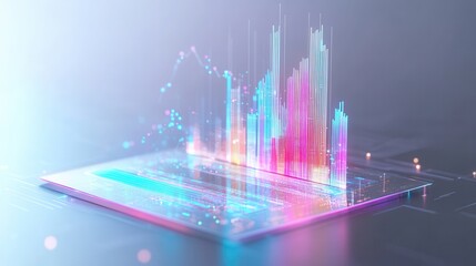 Poster - A vibrant digital visualization of data, showcasing colorful spikes and bars representing various metrics on a sleek, modern interface.