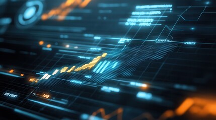 Poster - A futuristic digital display showing data trends and metrics, highlighting vibrant graphs and metrics on a dark background.
