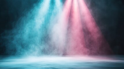 Poster - A dramatic scene with blue and pink lights illuminating hazy smoke, creating a vibrant and atmospheric backdrop.