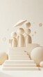 © Andrew - Minimalist Family Unity: A stylized 3D rendering of a family, represented by simple figures, standing together on a staircase, symbolizing unity, growth, and protection. The abstract.