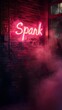 © Andrew - Neon Night: A vibrant pink neon sign illuminates the night, casting an ethereal glow on a brick wall and swirling smoke. The word 'Spank' is spelled out in a playful font.