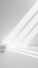 Poster - minimalist white platform with sunbeams: an abstract backdrop of a white platform illuminated by rad