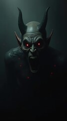 Wall Mural - Terrifying Demon Face Emerging From Dark Scary Atmosphere