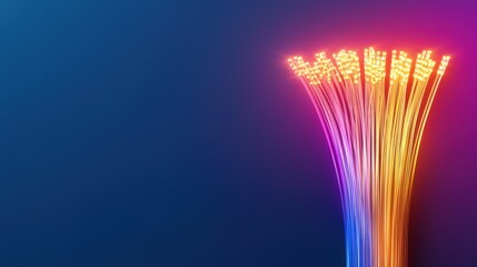 Poster - Fiber optic concept. A vibrant display of colorful light strands emerging from a dark background, resembling a burst of energy or creative design.