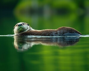 Canvas Print - Otter swimming in calm water. AI.