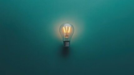 Poster - Minimalistic Close-Up of a Vintage Light Bulb Glowing Against a Turquoise Background, Perfect for Interior Design and Creative Projects