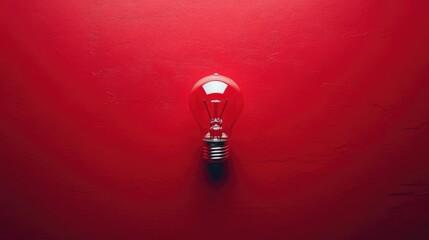 Poster - Red Background with a Traditional Light Bulb in the Center, Symbolizing Innovation, Creativity, and Power, Perfect for Modern Design Concepts and Inspirational Themes