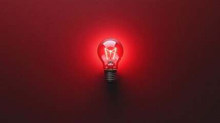 Poster - Vintage Style Light Bulb with Red Glow on a Smooth Red Background Highlighting the Warm Aesthetic and Creative Design Elements for Artistic Projects