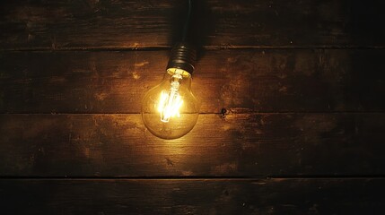 Poster - Vintage Light Bulb Illuminating Rustic Wooden Background, Warm Glow, Creative Lighting, Cozy Atmosphere, Minimalist Decor, Home Interior Inspiration