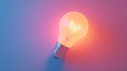 Poster - Vibrant Light Bulb Glowing with Neon Hues and Soft Shadows Against a Gradient Background Ideal for Creative Art, Design, or Energy Themes